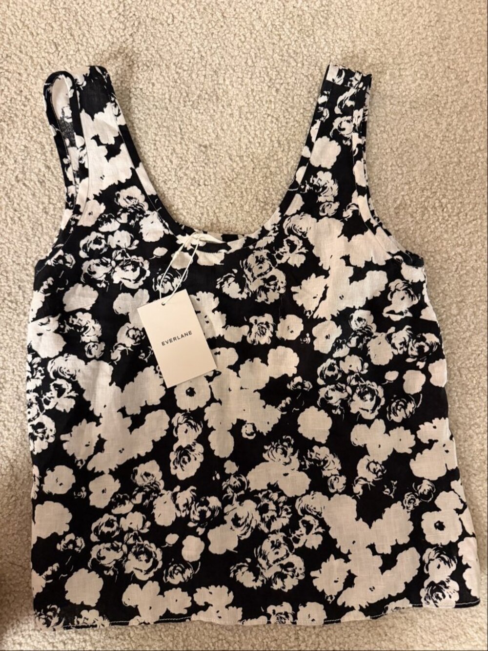 New – Everlane The Scoop Tank in Linen – Size 4 – Black White Floral